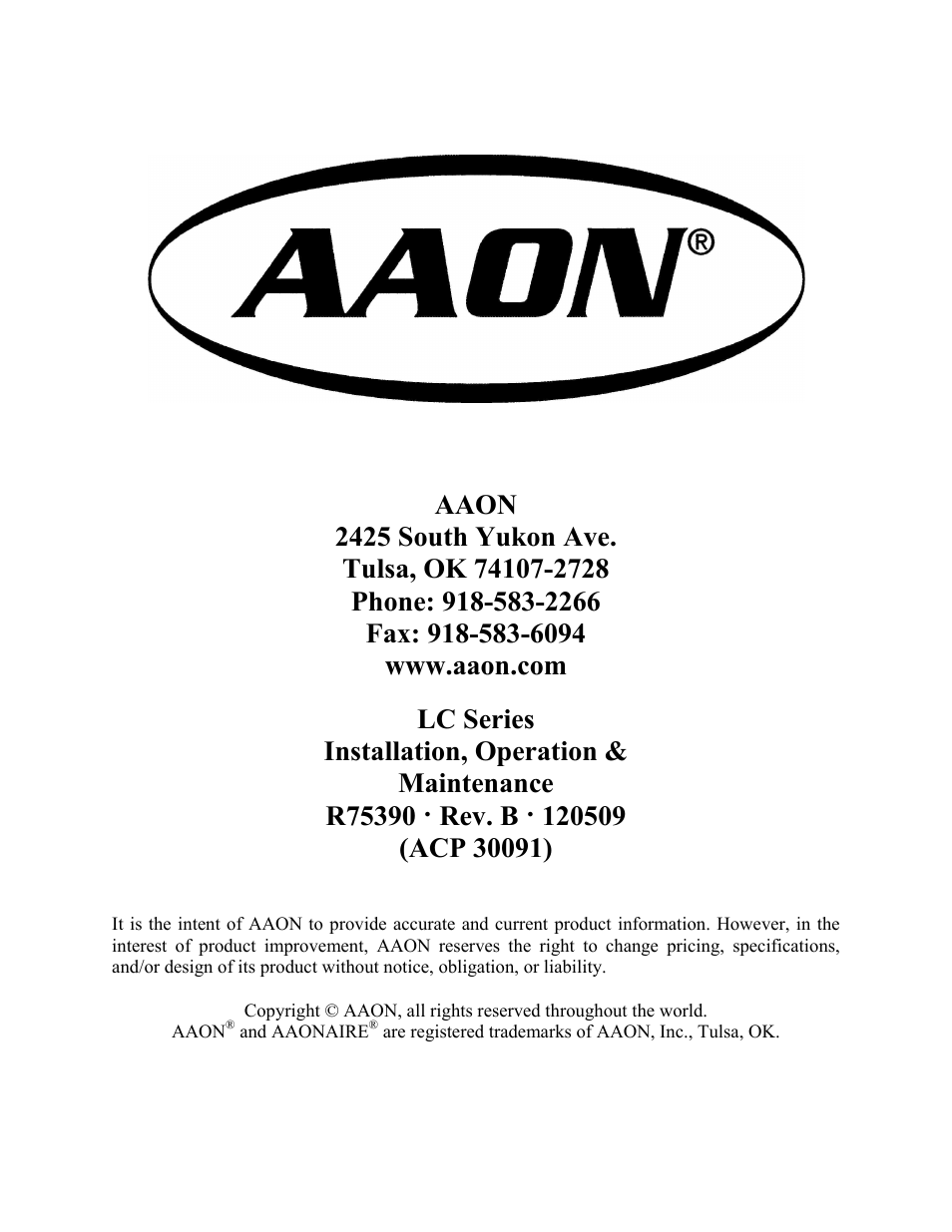 AAON LC-054 User Manual | Page 52 / 52