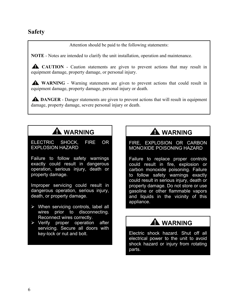 Safety, Warning | AAON LC-054 User Manual | Page 6 / 52