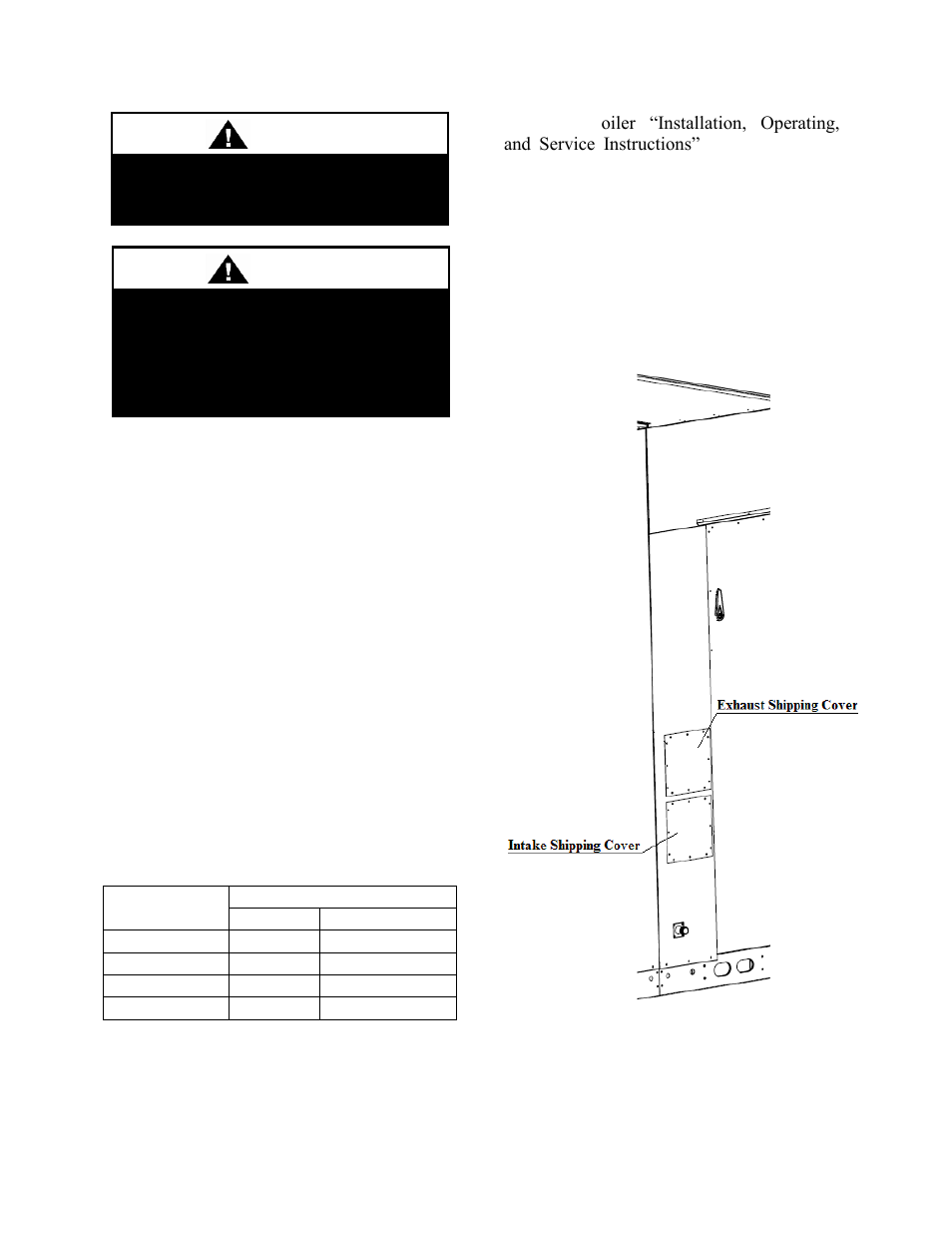 Gas connection, Boiler exhaust connection, Warning | Caution | AAON LL-540 User Manual | Page 29 / 92