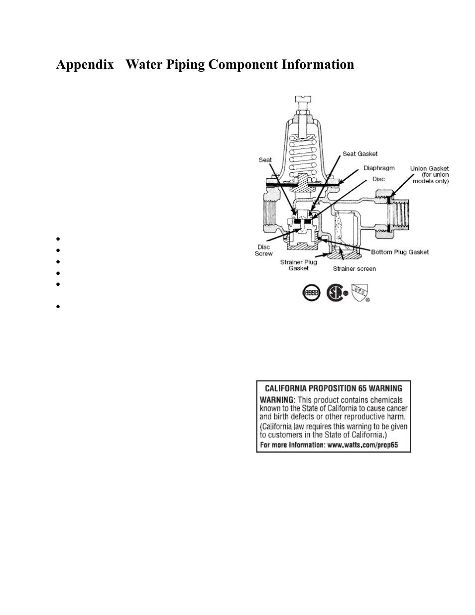 Appendix - water piping component information, Water pressure reducing valve | AAON BL-600 User Manual | Page 26 / 56