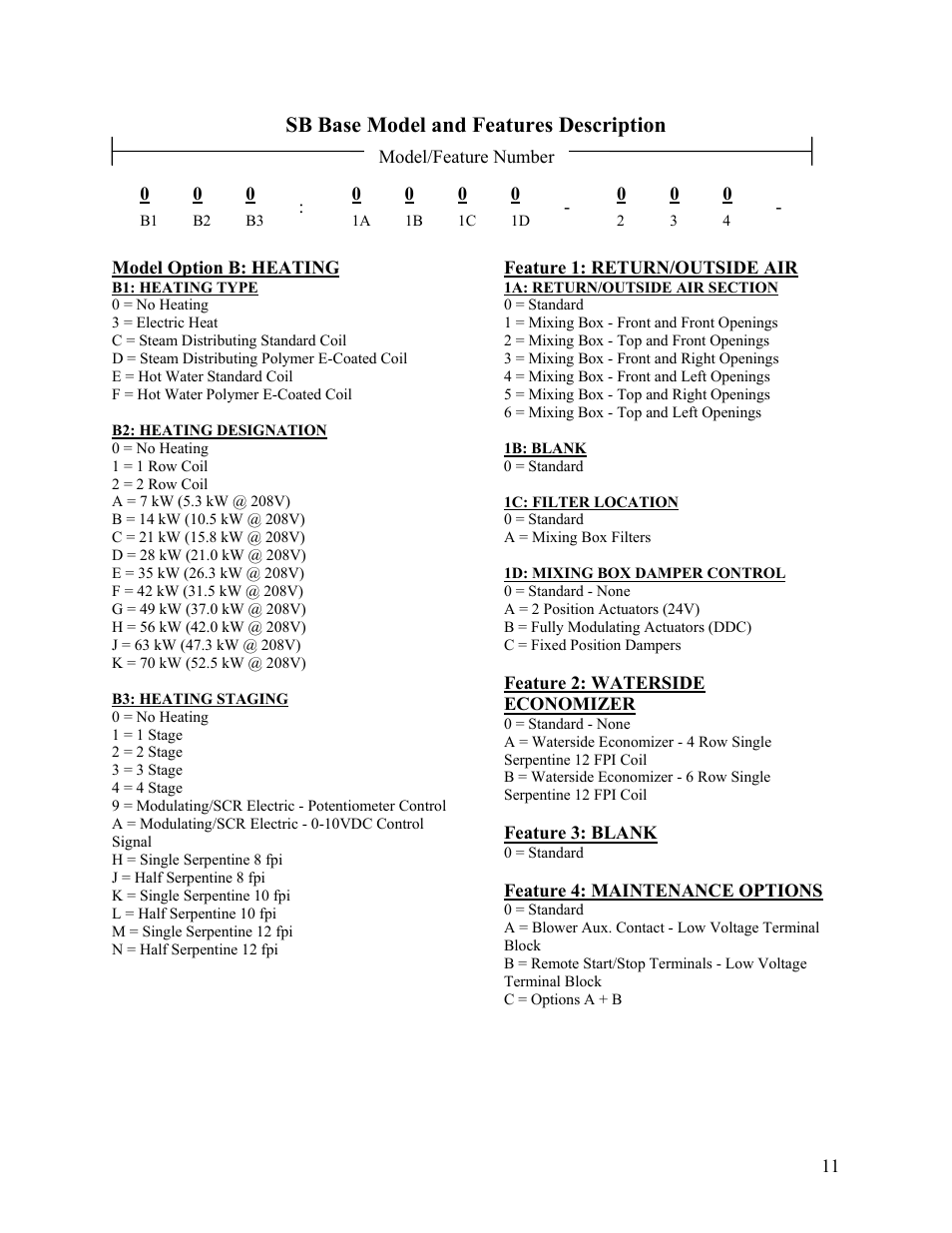 Sb base model and features description | AAON SB-018 User Manual | Page 11 / 48