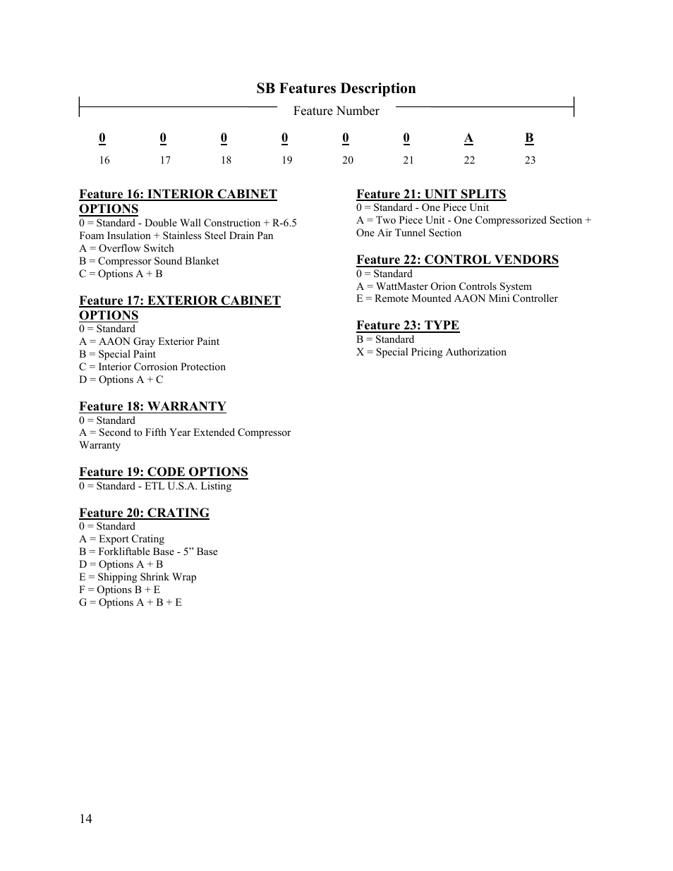 Sb features description | AAON SB-018 User Manual | Page 14 / 48