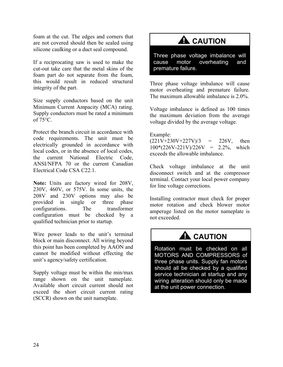 Caution | AAON SB-018 User Manual | Page 24 / 48