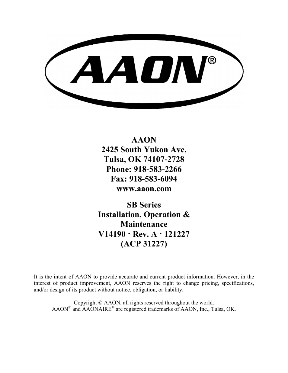 AAON SB-018 User Manual | Page 48 / 48