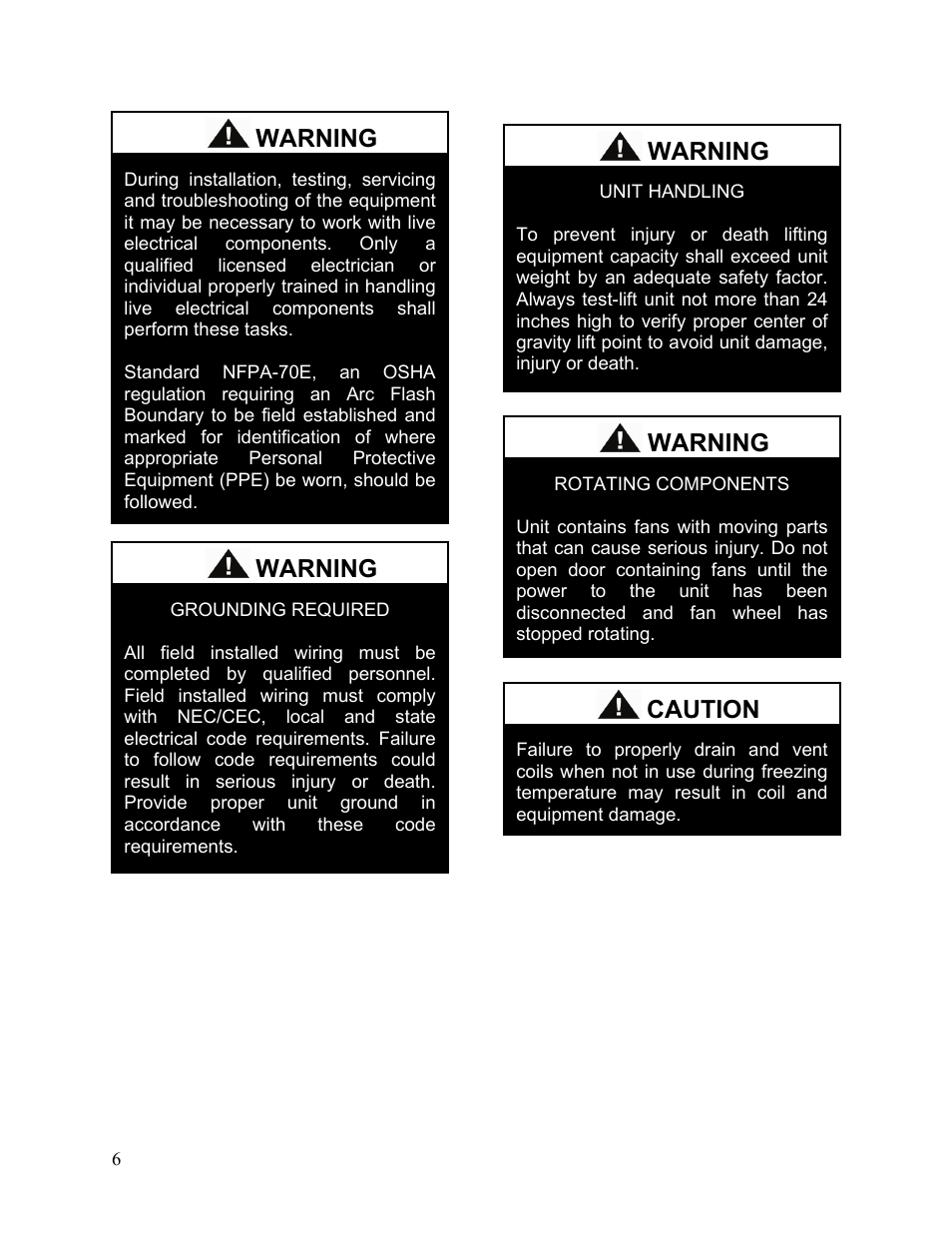 Warning, Caution | AAON SB-018 User Manual | Page 6 / 48