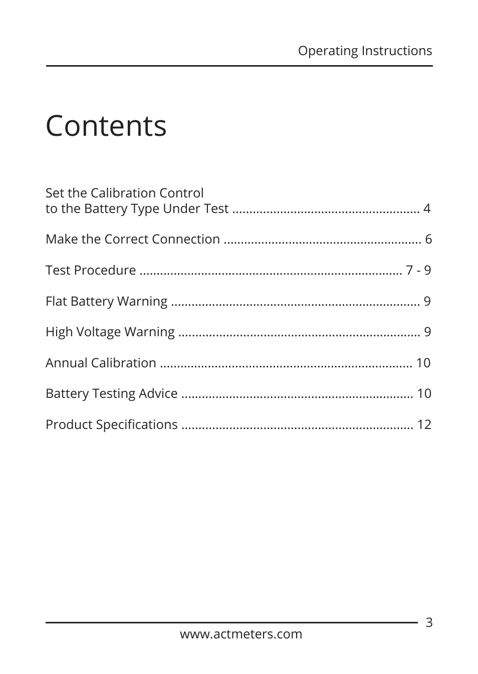 ACT Meters GOLD-PLUS 6V/12V Battery Tester User Manual | Page 3 / 12