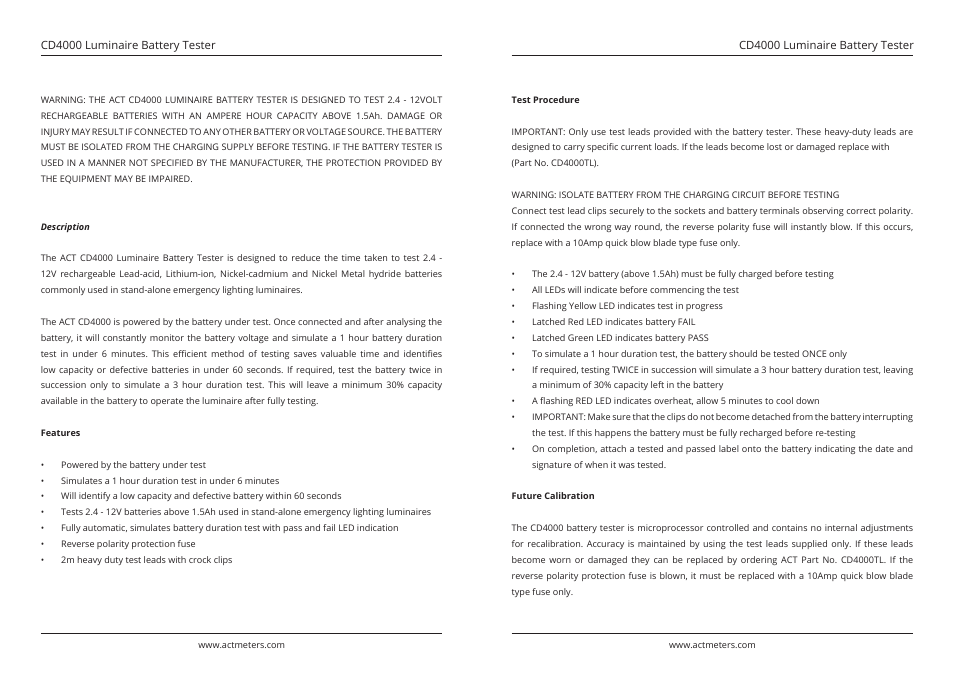 ACT Meters CD4000 Luminaire Battery Tester User Manual | Page 2 / 2