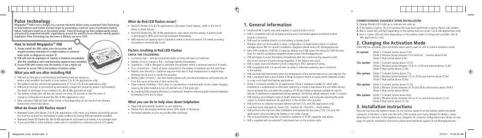 Pulse technology, General information, Changing the activation mode | Installation instructions | ACT Meters MegaPulse Battery Rejuvenator User Manual | Page 2 / 2