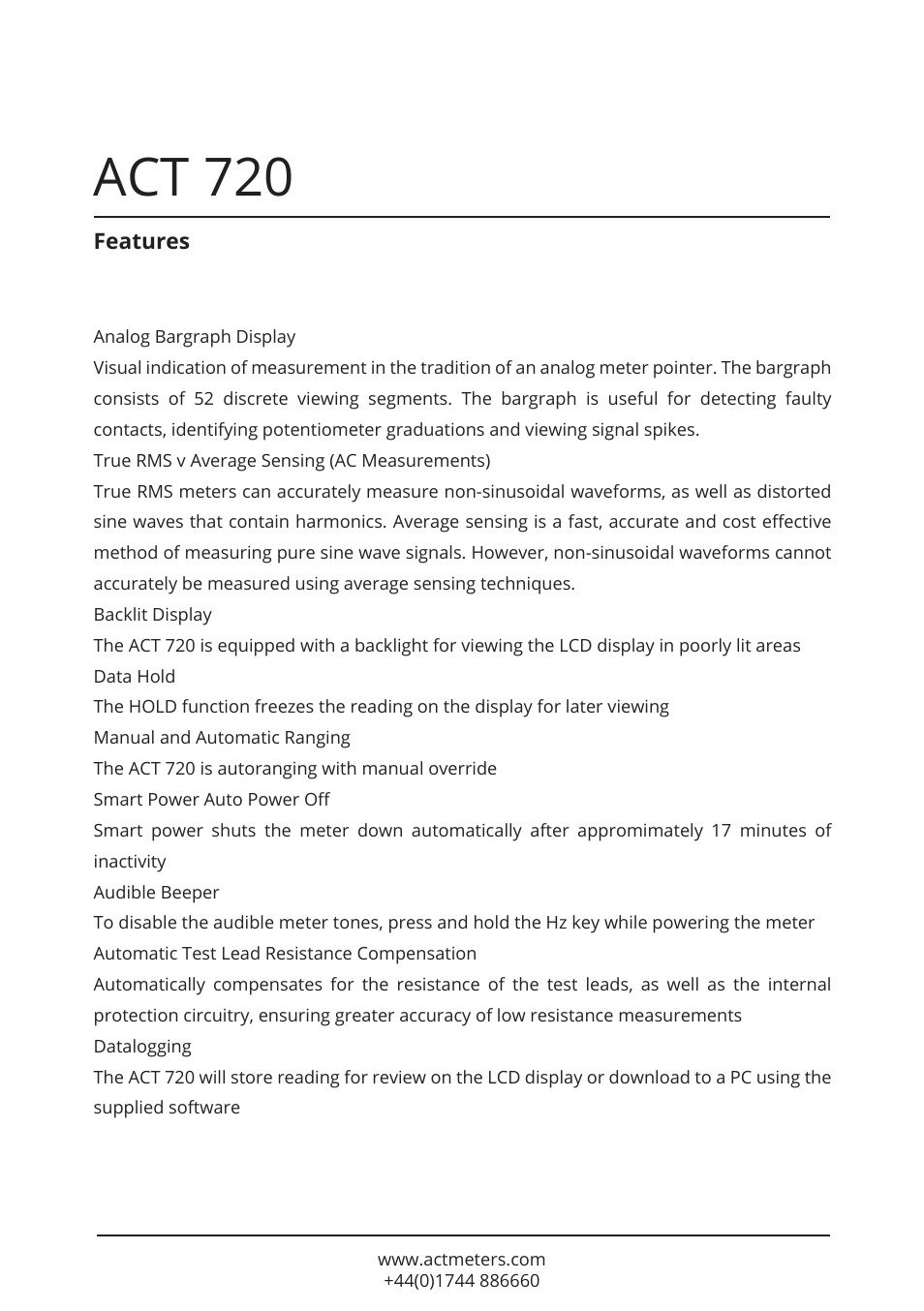 Act 720 | ACT Meters 720 Datalogging Multimeter User Manual | Page 10 / 19