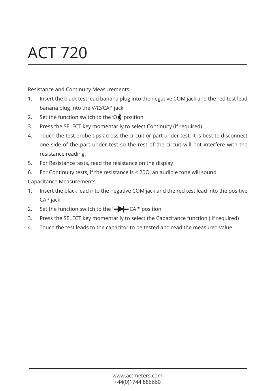 Act 720 | ACT Meters 720 Datalogging Multimeter User Manual | Page 12 / 19