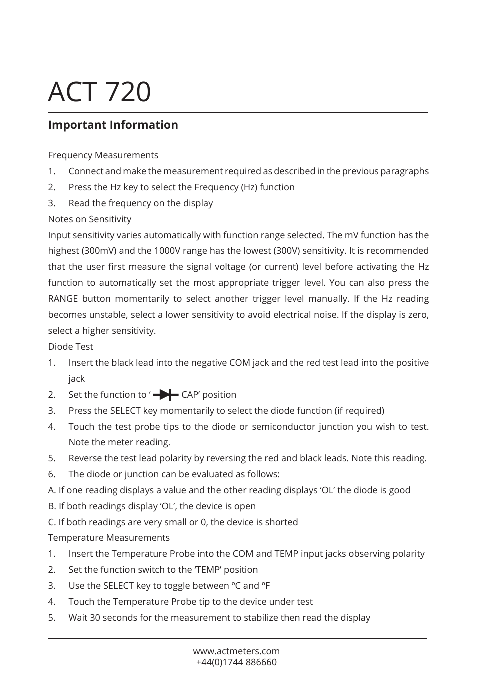 Act 720 | ACT Meters 720 Datalogging Multimeter User Manual | Page 13 / 19