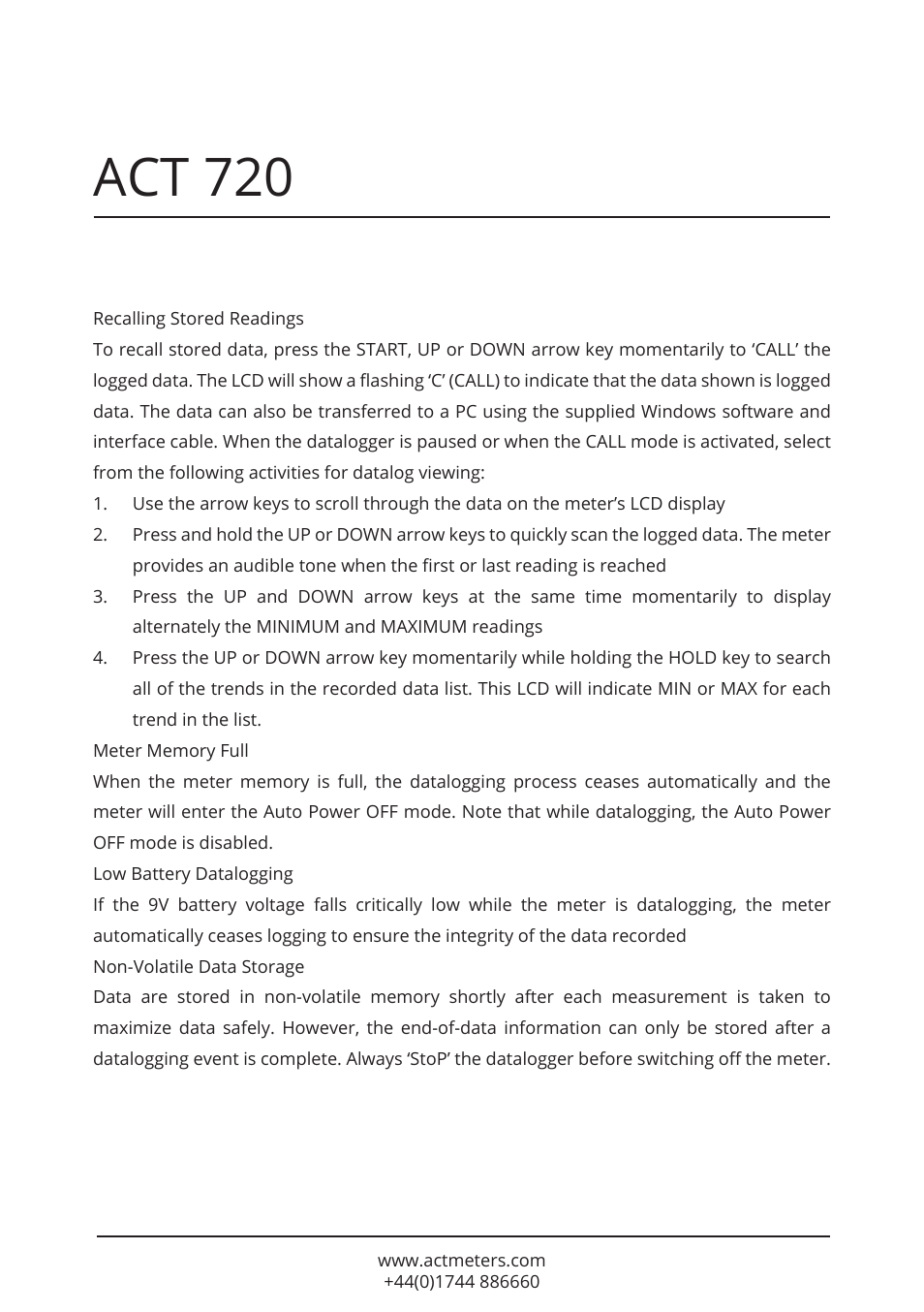 Act 720 | ACT Meters 720 Datalogging Multimeter User Manual | Page 16 / 19