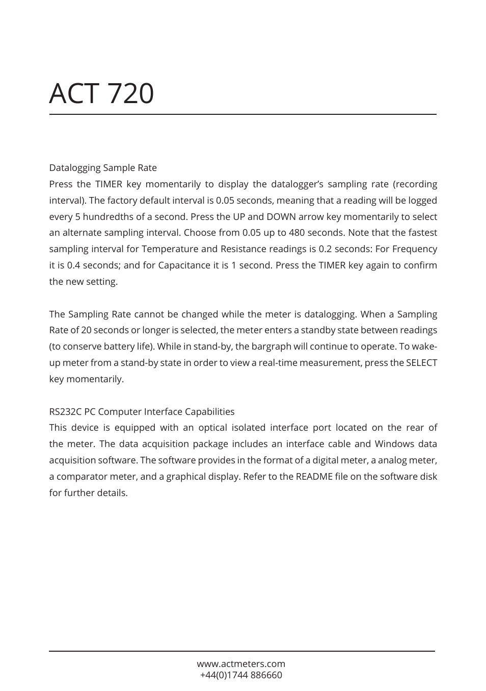Act 720 | ACT Meters 720 Datalogging Multimeter User Manual | Page 17 / 19