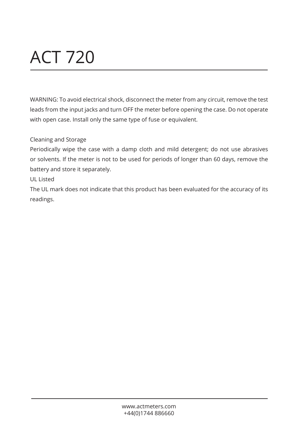 Act 720 | ACT Meters 720 Datalogging Multimeter User Manual | Page 18 / 19