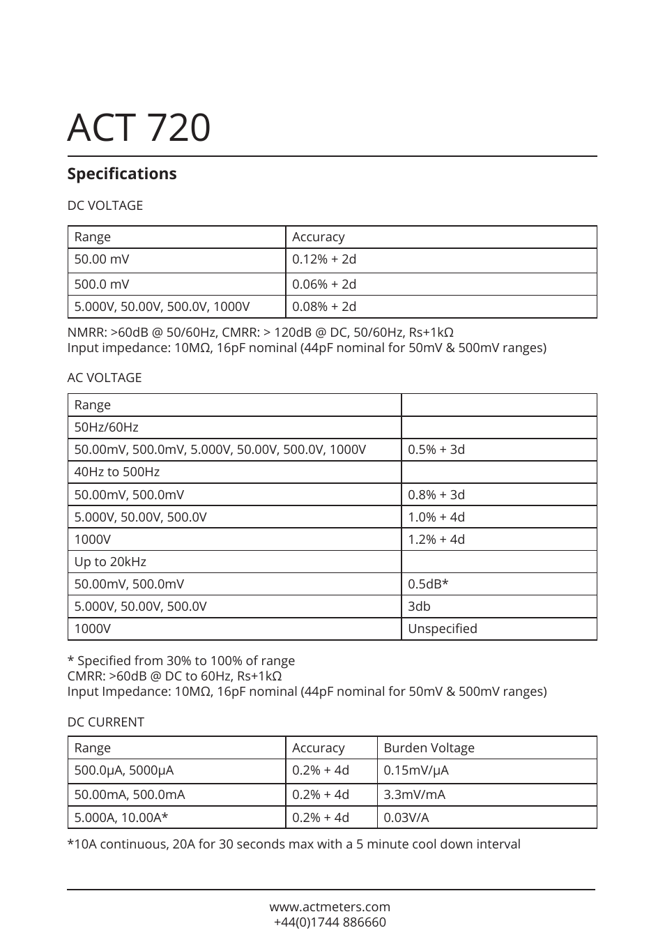 Act 720 | ACT Meters 720 Datalogging Multimeter User Manual | Page 5 / 19