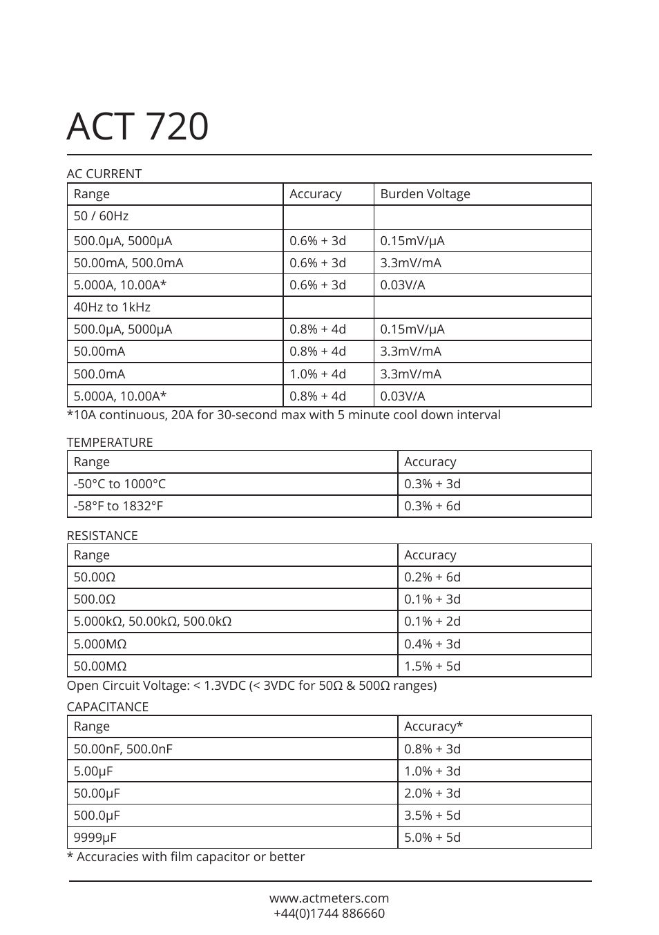 Act 720 | ACT Meters 720 Datalogging Multimeter User Manual | Page 6 / 19