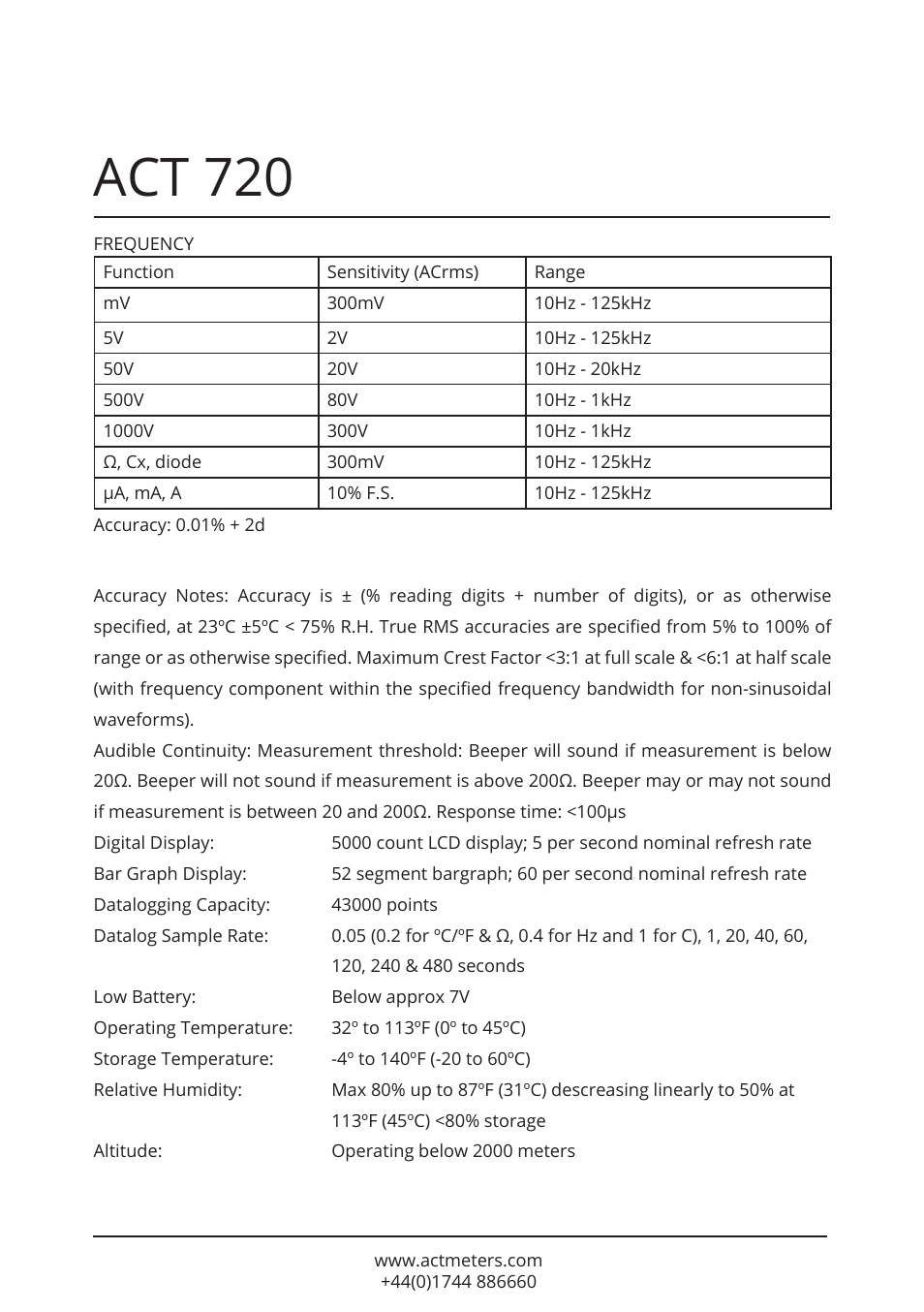 Act 720 | ACT Meters 720 Datalogging Multimeter User Manual | Page 7 / 19
