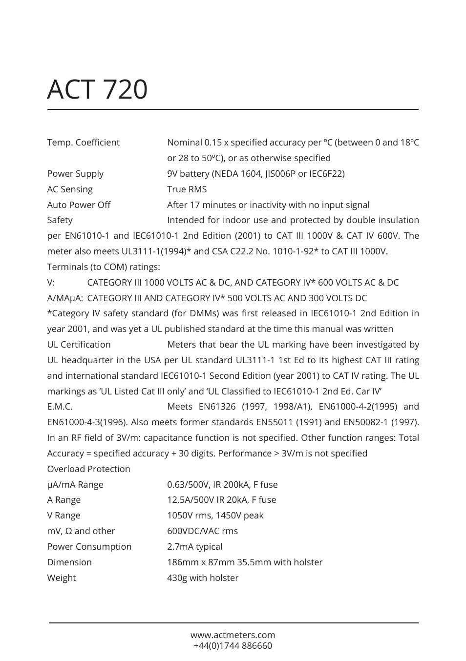 Act 720 | ACT Meters 720 Datalogging Multimeter User Manual | Page 8 / 19