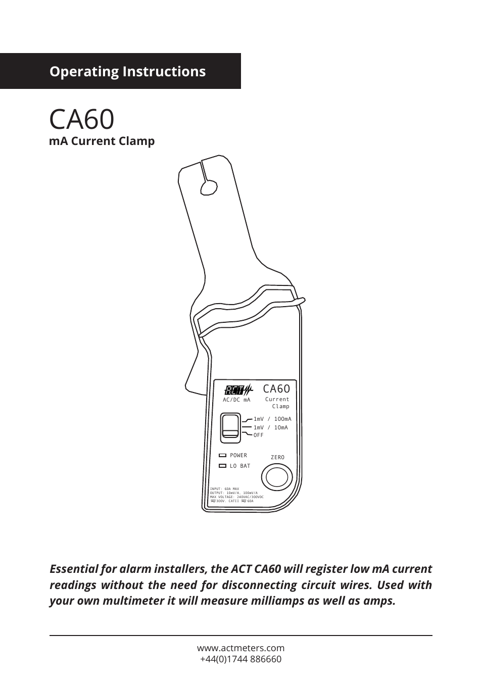 ACT Meters CA60 mA Current Clamp User Manual | 5 pages
