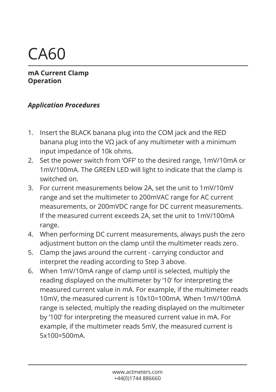 Ca60 | ACT Meters CA60 mA Current Clamp User Manual | Page 3 / 5