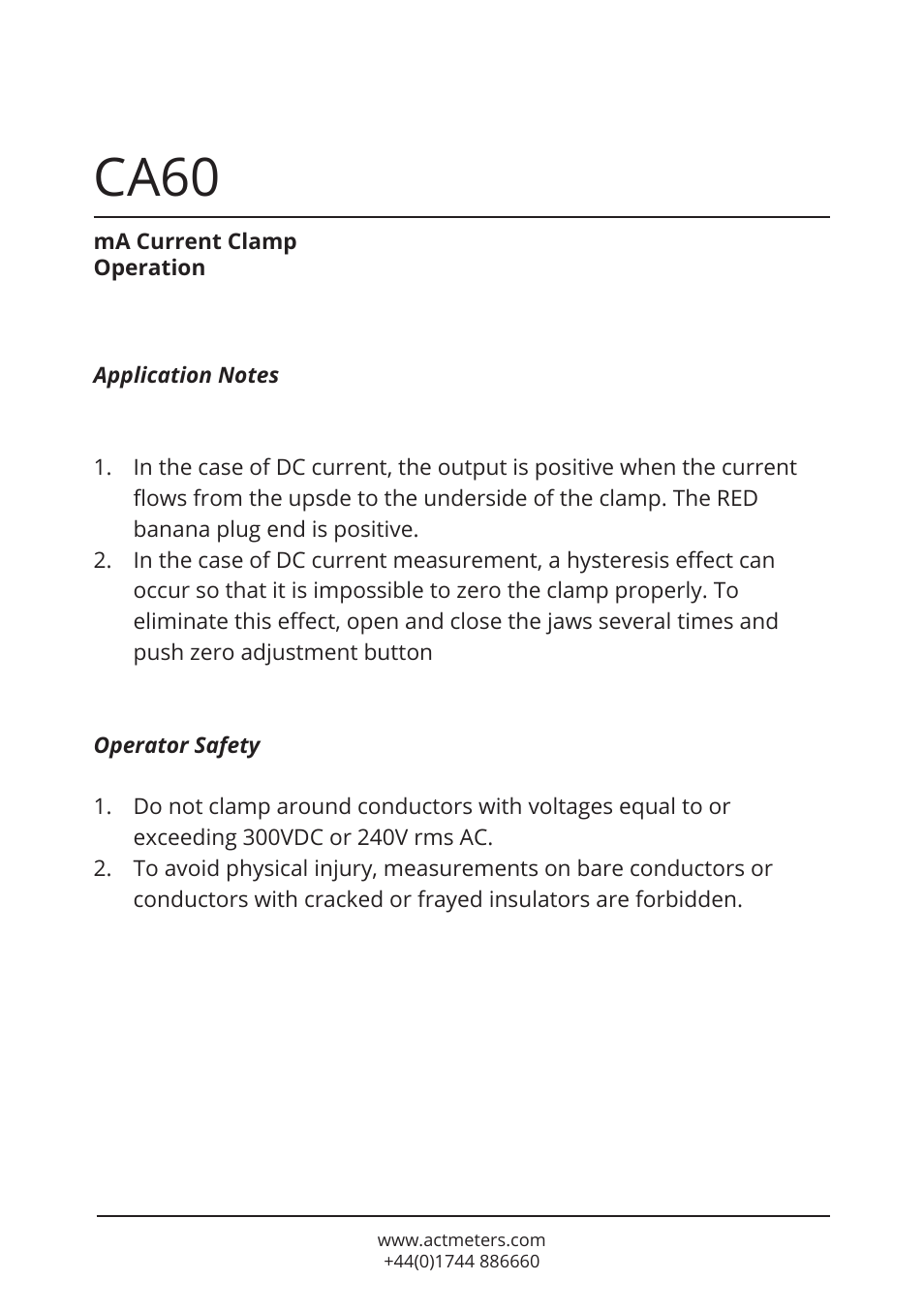 Ca60 | ACT Meters CA60 mA Current Clamp User Manual | Page 4 / 5