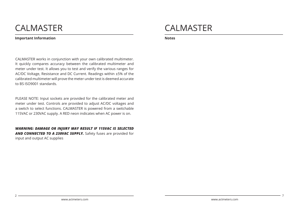 Calmaster | ACT Meters CALMASTER User Manual | Page 2 / 4