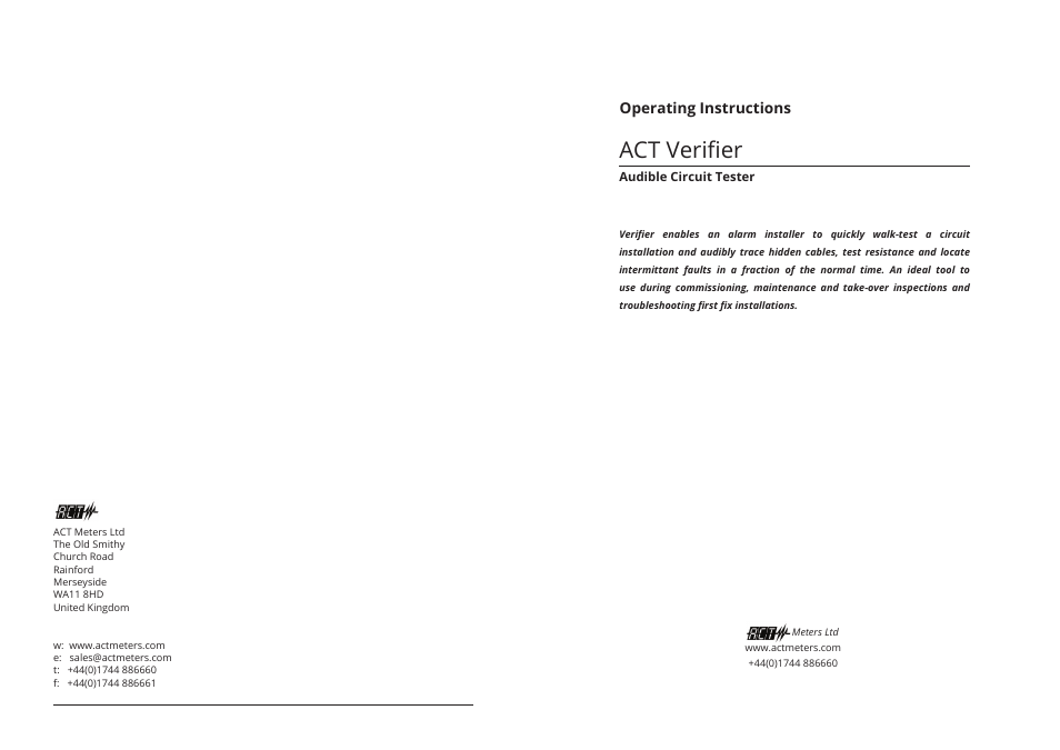 ACT Meters Verifier Audible Circuit Tester User Manual | 2 pages
