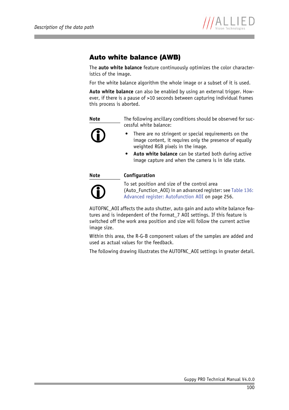 Auto white balance (awb) | ALLIED Vision Technologies Guppy PRO F-503 User Manual | Page 102 / 283