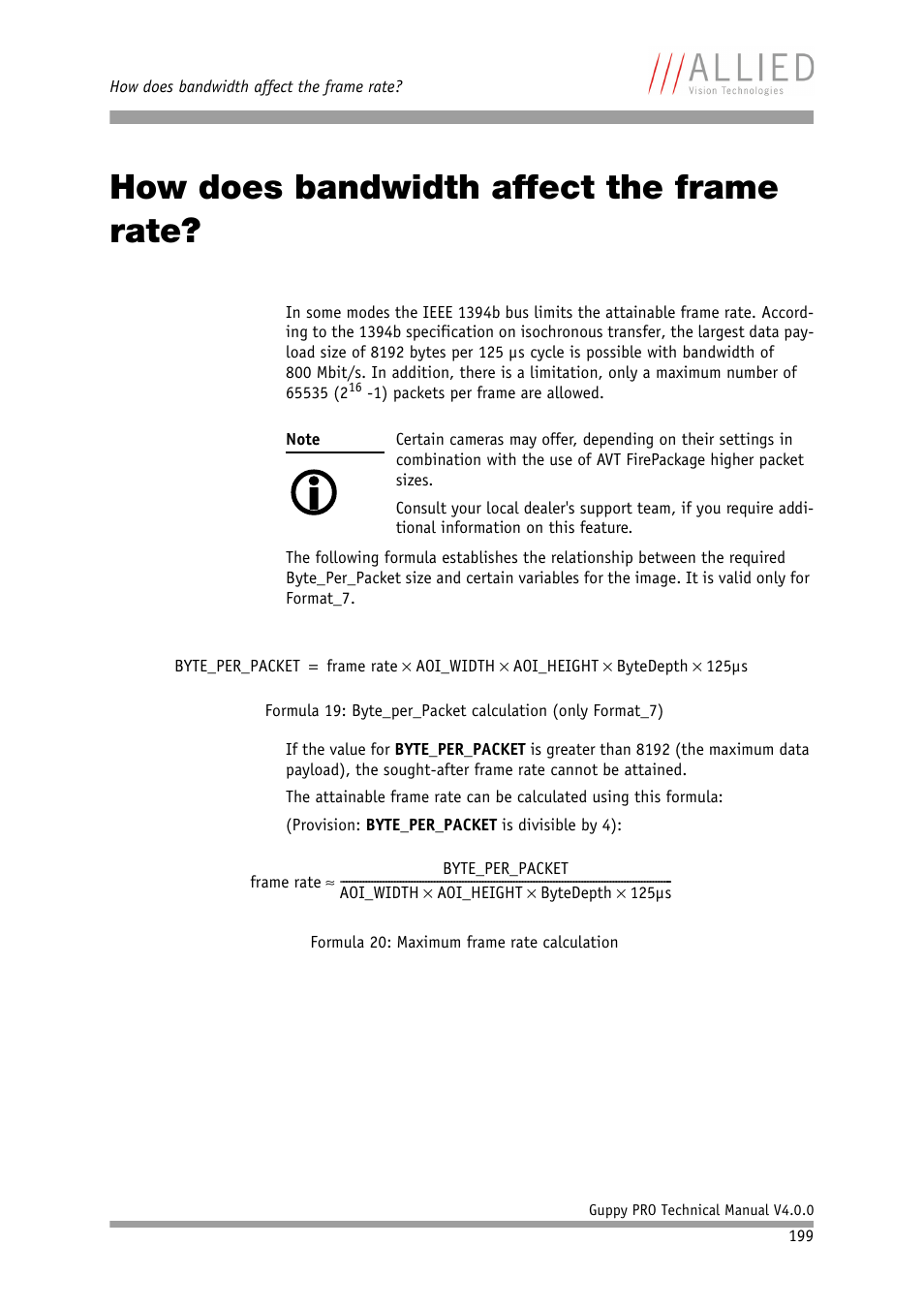 How does bandwidth affect the frame rate, Chapter, Ead chapter | ALLIED Vision Technologies Guppy PRO F-503 User Manual | Page 201 / 283