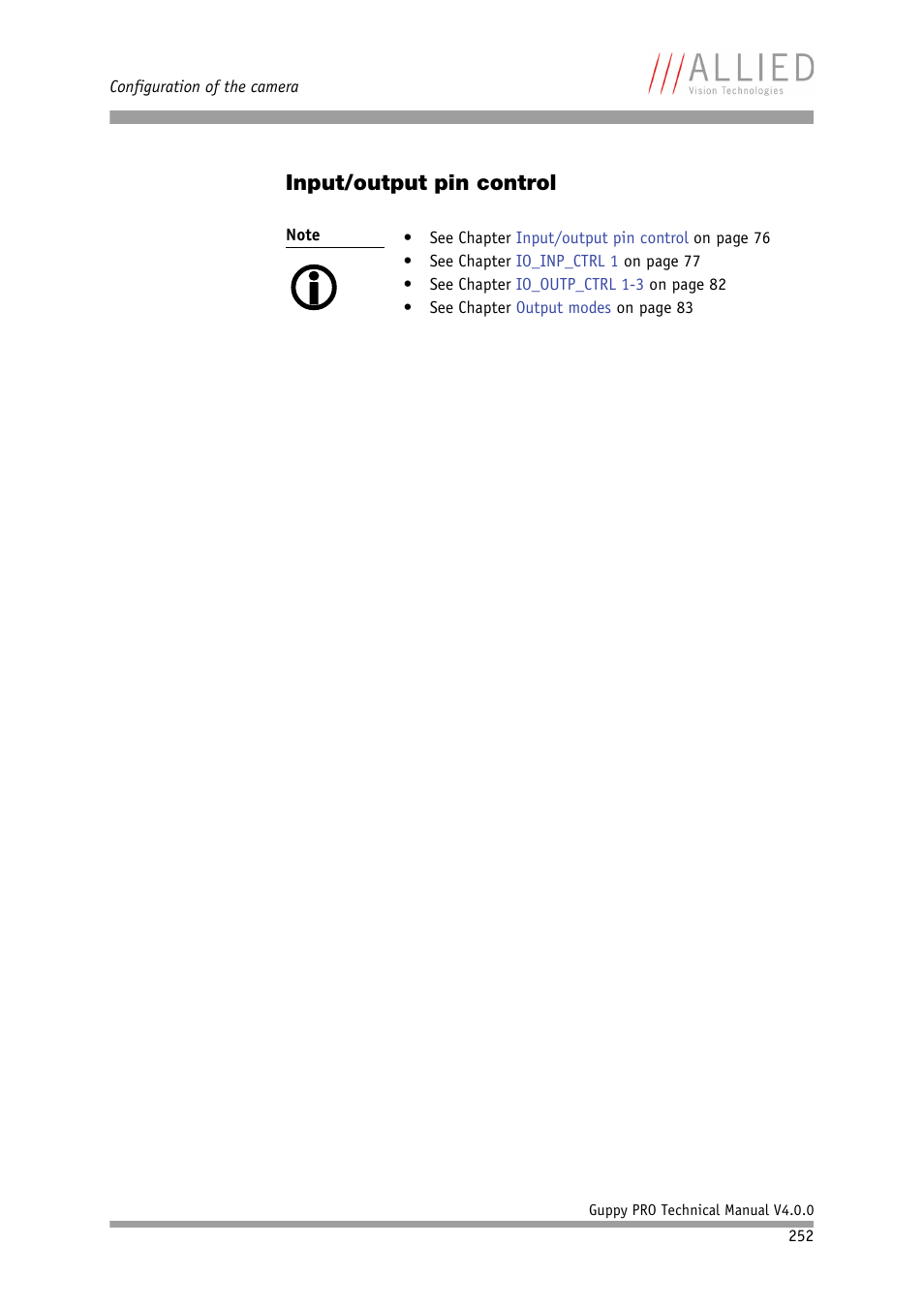 Input/output pin control | ALLIED Vision Technologies Guppy PRO F-503 User Manual | Page 254 / 283