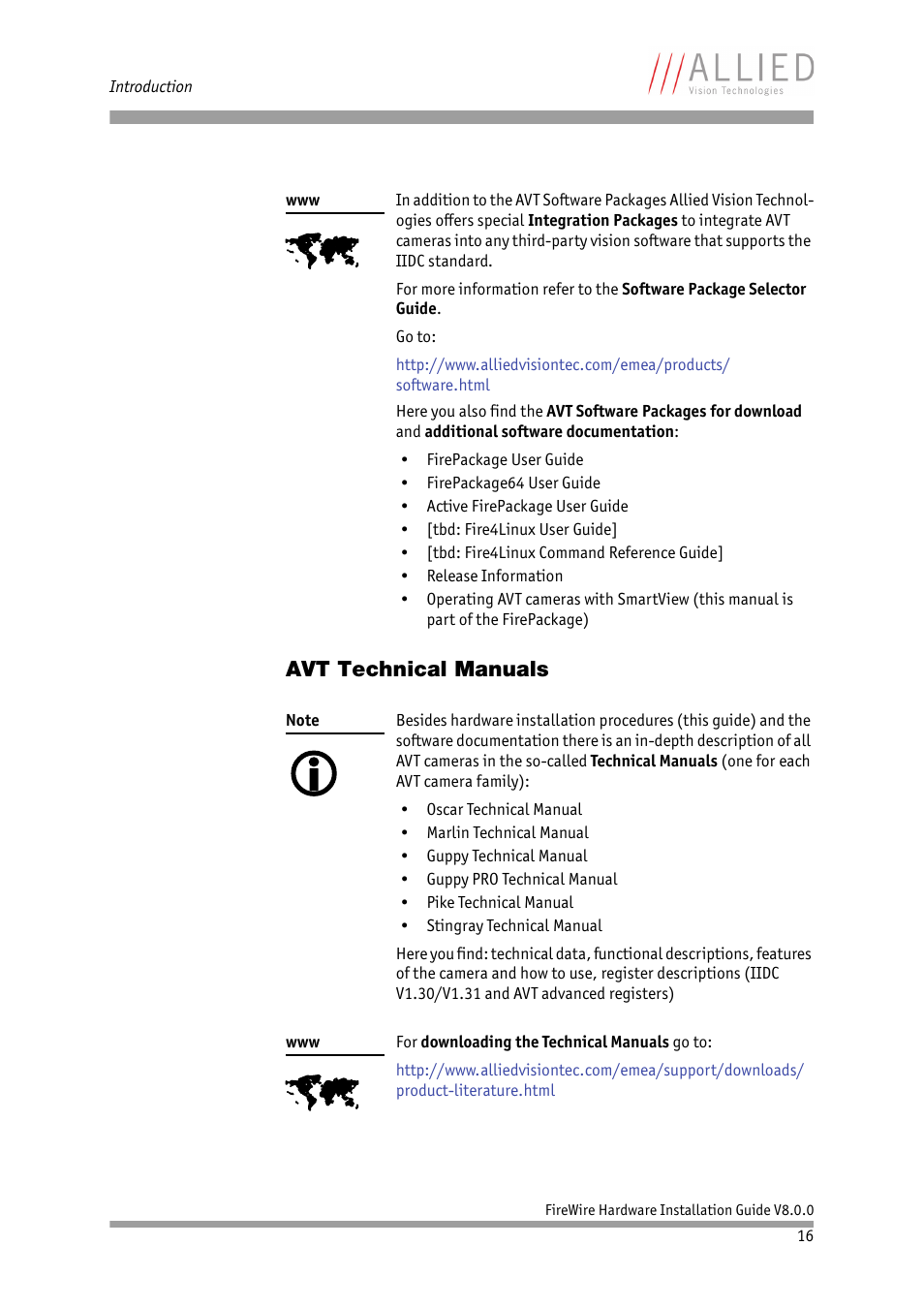 Avt technical manuals | ALLIED Vision Technologies Oscar F-810 User Manual | Page 16 / 90