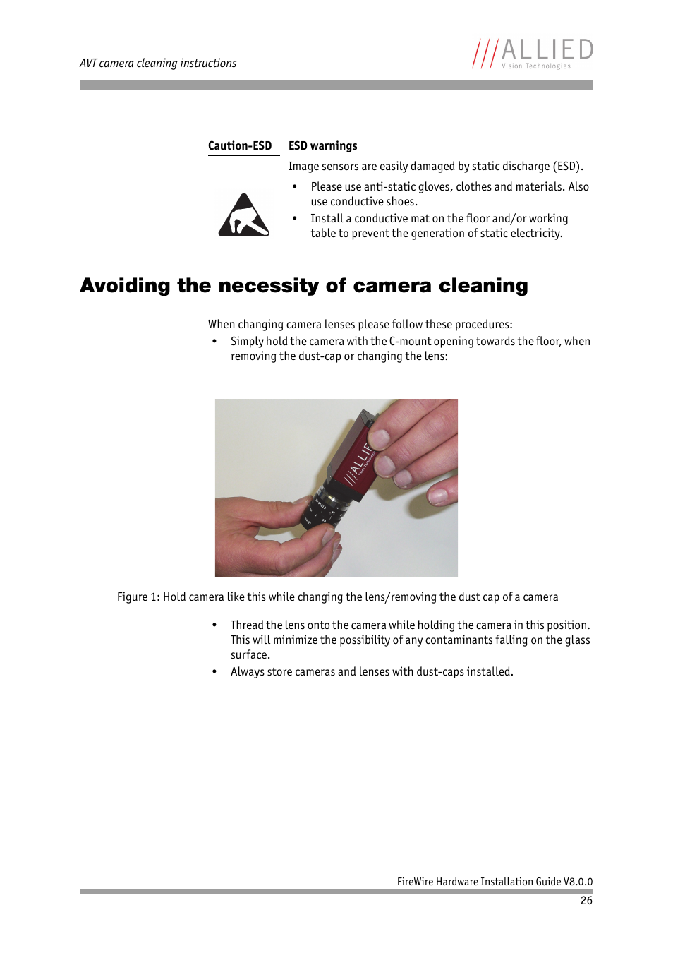 Avoiding the necessity of camera cleaning | ALLIED Vision Technologies Oscar F-810 User Manual | Page 26 / 90