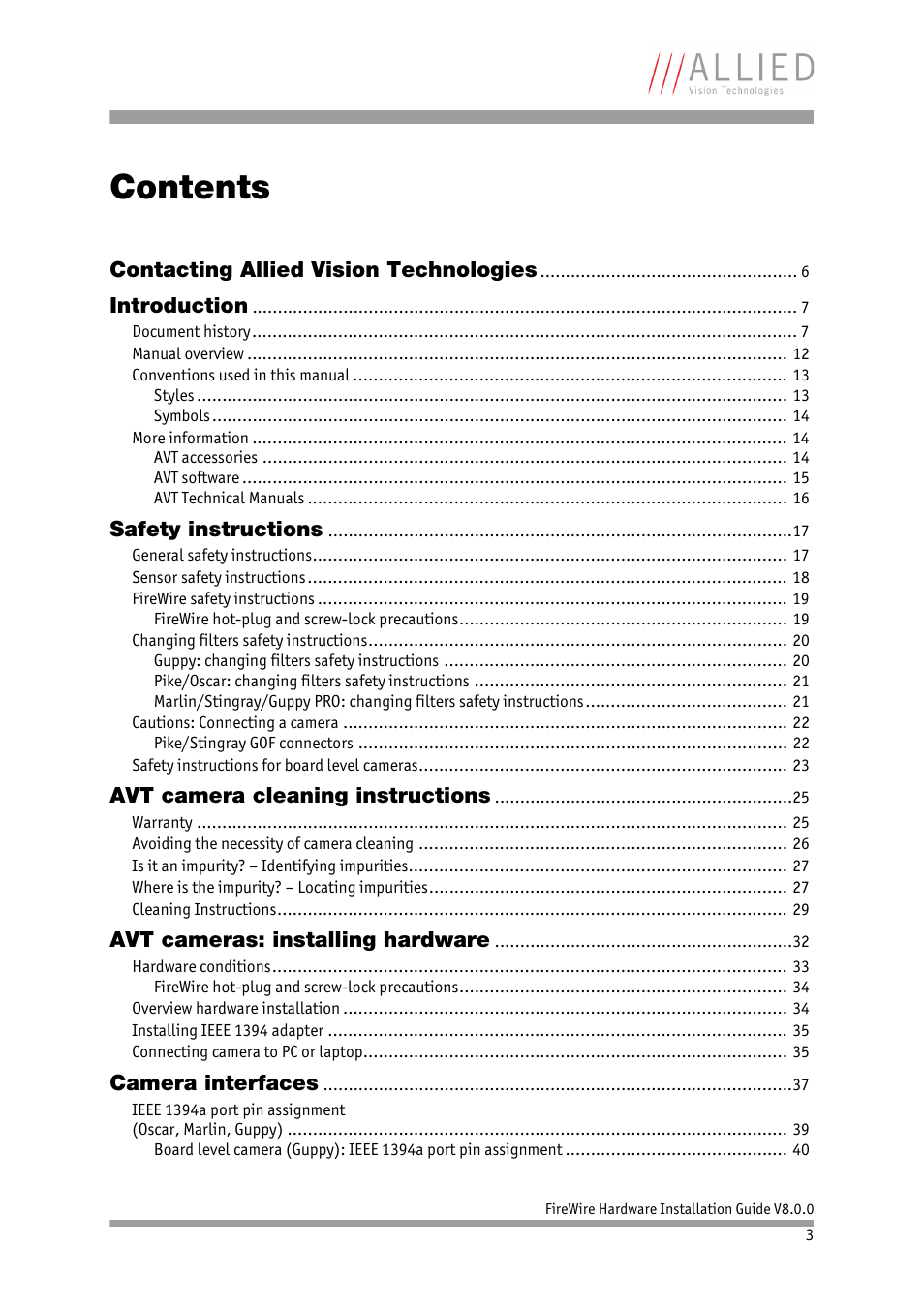 ALLIED Vision Technologies Oscar F-810 User Manual | Page 3 / 90