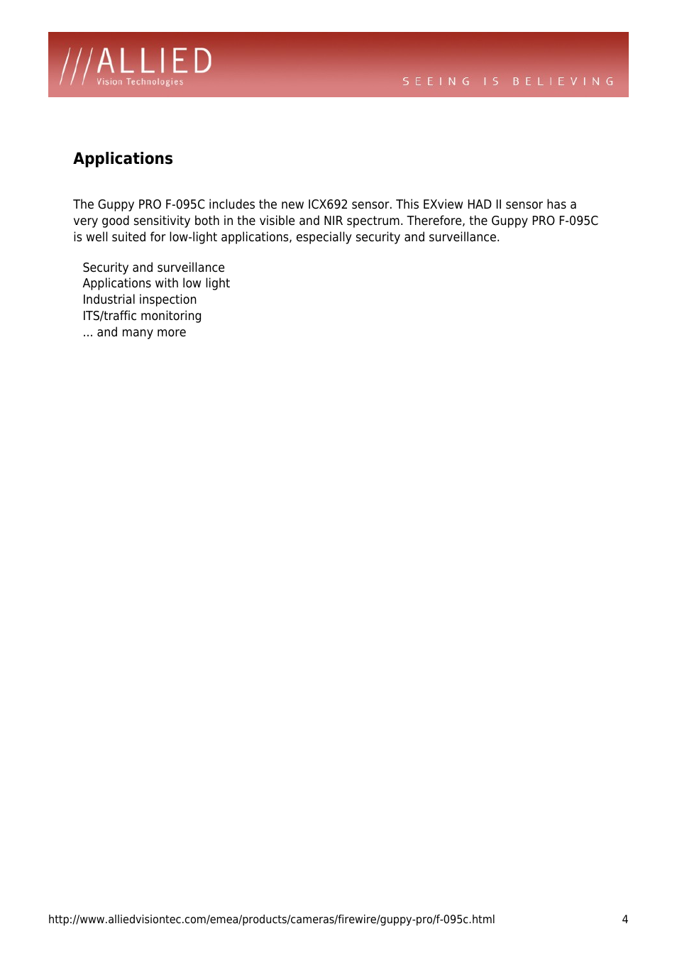 Applications | ALLIED Vision Technologies Guppy PRO F-095 User Manual | Page 4 / 4