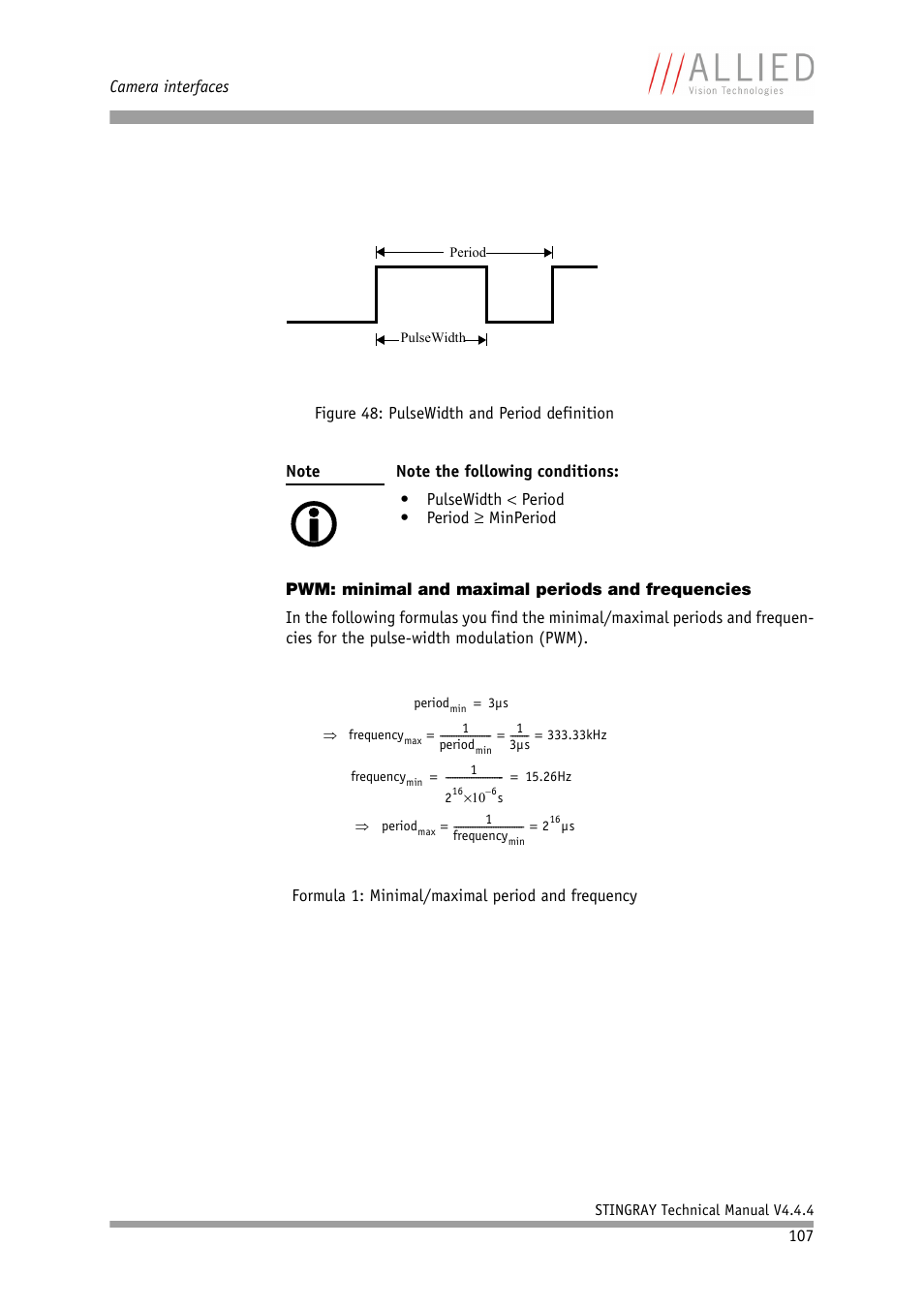 Pwm: minimal and maximal periods and frequencies | ALLIED Vision Technologies Stingray F-504 User Manual | Page 109 / 355