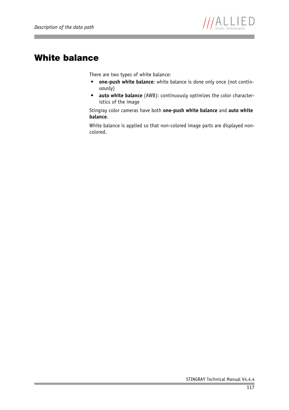 White balance, Vised chapter | ALLIED Vision Technologies Stingray F-504 User Manual | Page 119 / 355