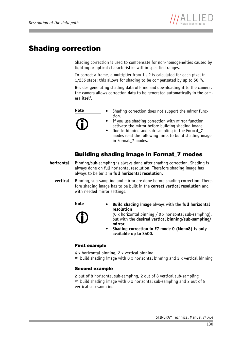 Shading correction, Building shading image in format_7 modes, First example | Second example, First example second example, D chapter, In chapter, Building shading, Image in format_7 modes | ALLIED Vision Technologies Stingray F-504 User Manual | Page 132 / 355