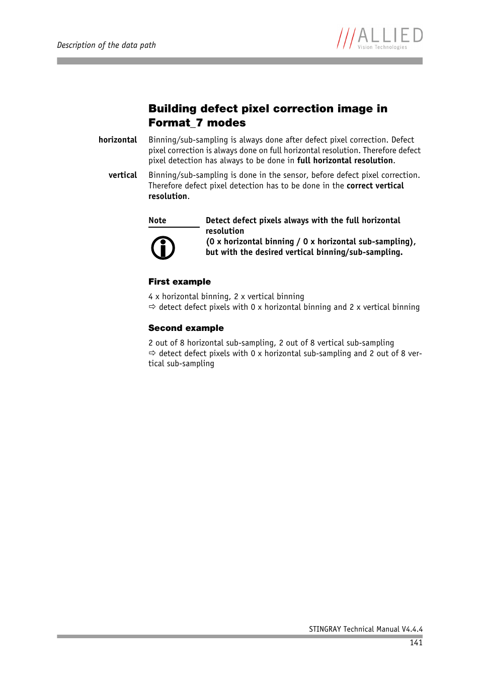 First example, Second example, First example second example | E chapter, Building defect pixel correction image in, Format_7 modes | ALLIED Vision Technologies Stingray F-504 User Manual | Page 143 / 355