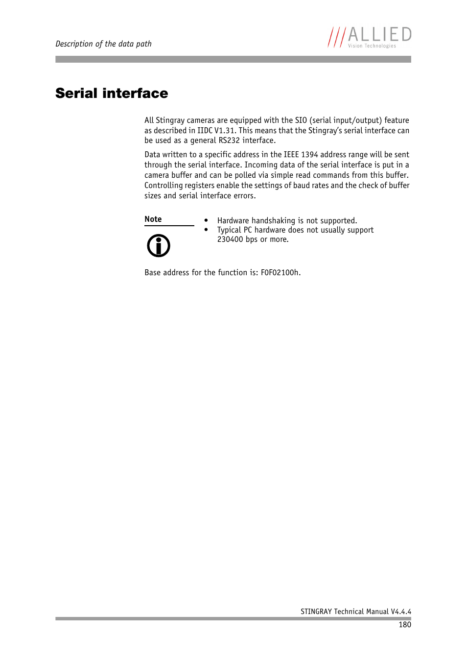 Serial interface | ALLIED Vision Technologies Stingray F-504 User Manual | Page 182 / 355