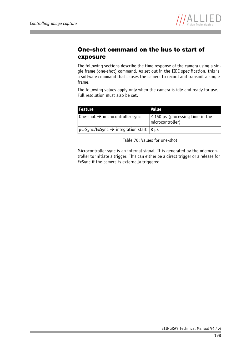 One-shot command on the bus to start of exposure | ALLIED Vision Technologies Stingray F-504 User Manual | Page 200 / 355