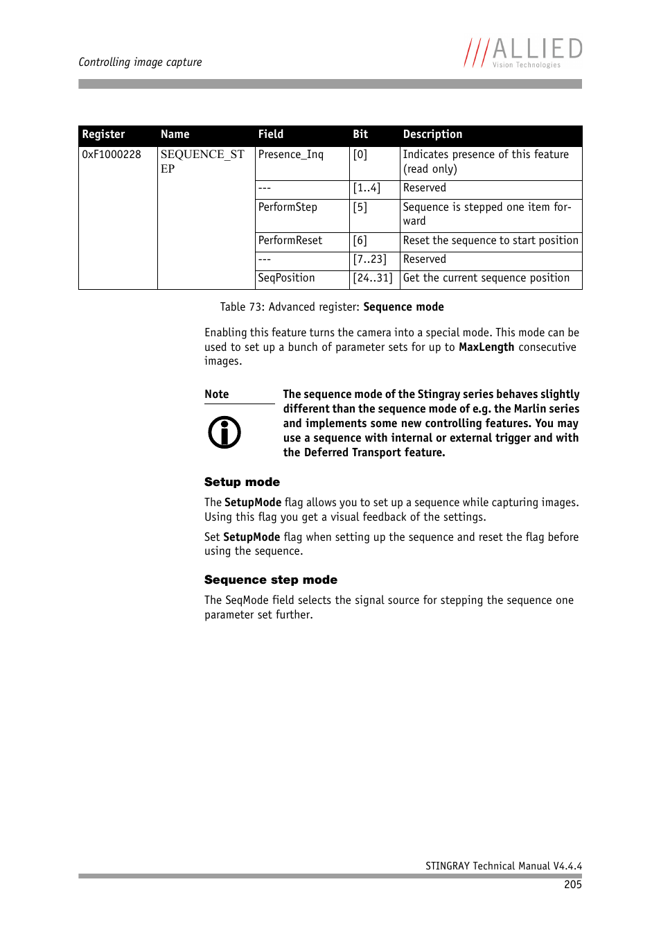 Setup mode, Sequence step mode, Setup mode sequence step mode | Sequence_step | ALLIED Vision Technologies Stingray F-504 User Manual | Page 207 / 355