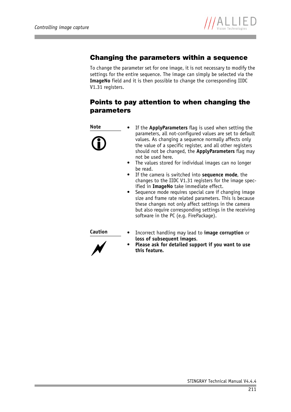 Changing the parameters within a sequence | ALLIED Vision Technologies Stingray F-504 User Manual | Page 213 / 355