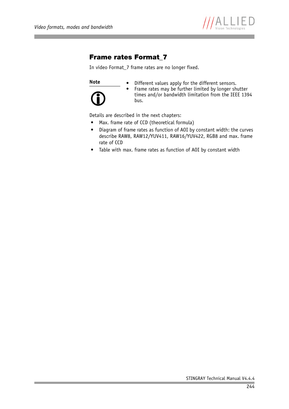 Frame rates format_7 | ALLIED Vision Technologies Stingray F-504 User Manual | Page 246 / 355