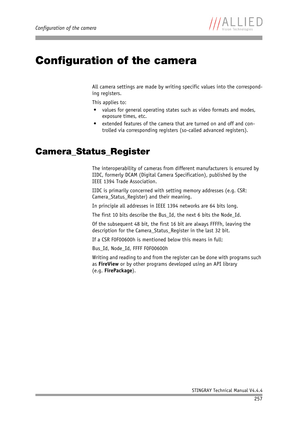 Configuration of the camera, Camera_status_register, Chapter | ALLIED Vision Technologies Stingray F-504 User Manual | Page 259 / 355