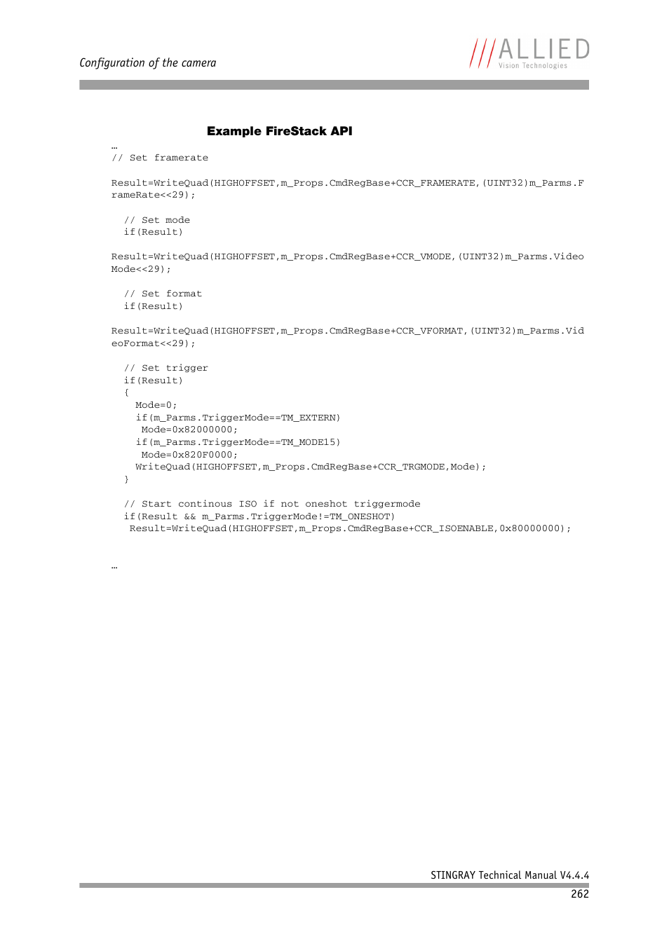 Example firestack api | ALLIED Vision Technologies Stingray F-504 User Manual | Page 264 / 355