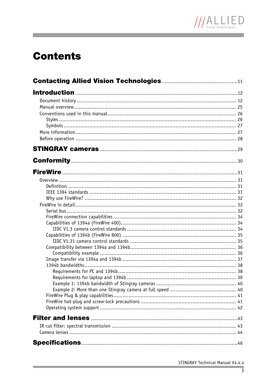 ALLIED Vision Technologies Stingray F-504 User Manual | Page 3 / 355