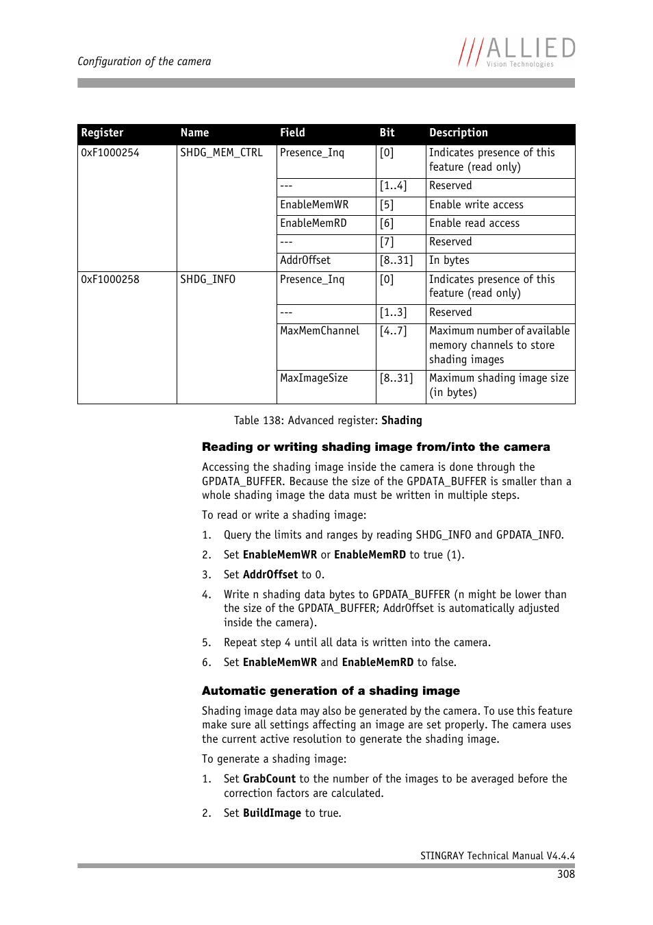 Automatic generation of a shading image | ALLIED Vision Technologies Stingray F-504 User Manual | Page 310 / 355