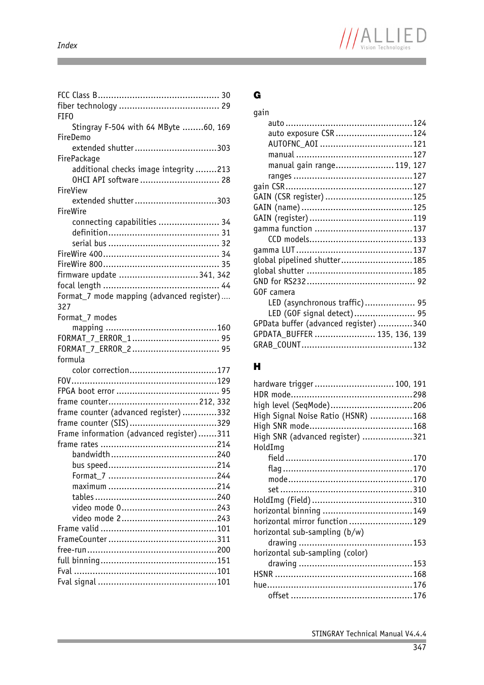 ALLIED Vision Technologies Stingray F-504 User Manual | Page 349 / 355