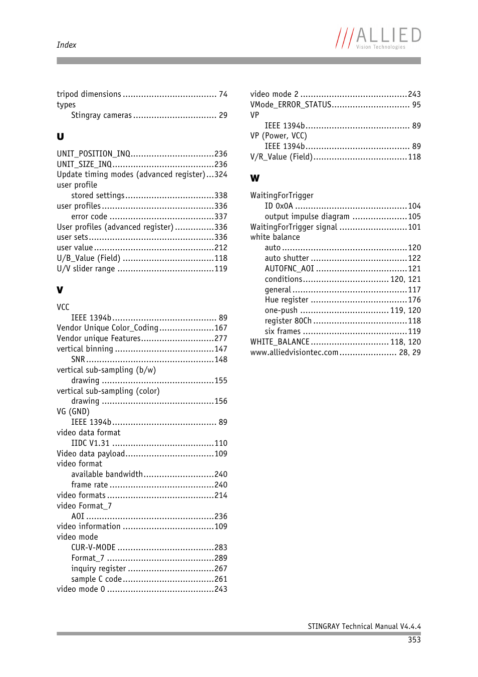 ALLIED Vision Technologies Stingray F-504 User Manual | Page 355 / 355