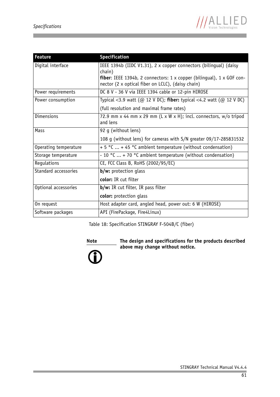 ALLIED Vision Technologies Stingray F-504 User Manual | Page 63 / 355